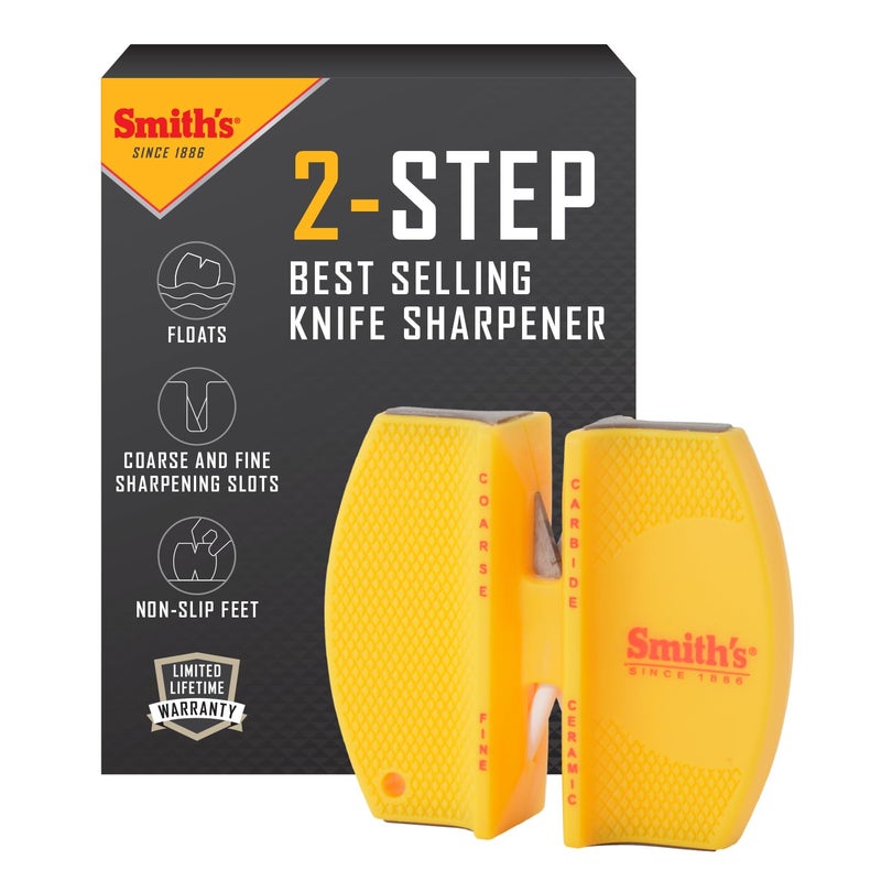 Smith's CCKS 2-Step Knife Sharpener - Yellow - 2-Step Preset Coarse & Fine Slots - Outdoor Handheld Knife Sharpener - Fishing, Hunting, Fillet, Pocket Knives - Compact Plastic Portable Keychain Tool - Image 1